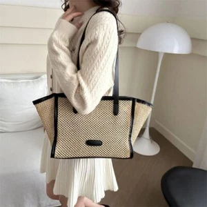 Leisure Weave Straw Bag Boho Tote Bag Trendy Straw Shoulder Bag for Women - Picture 1 of 16