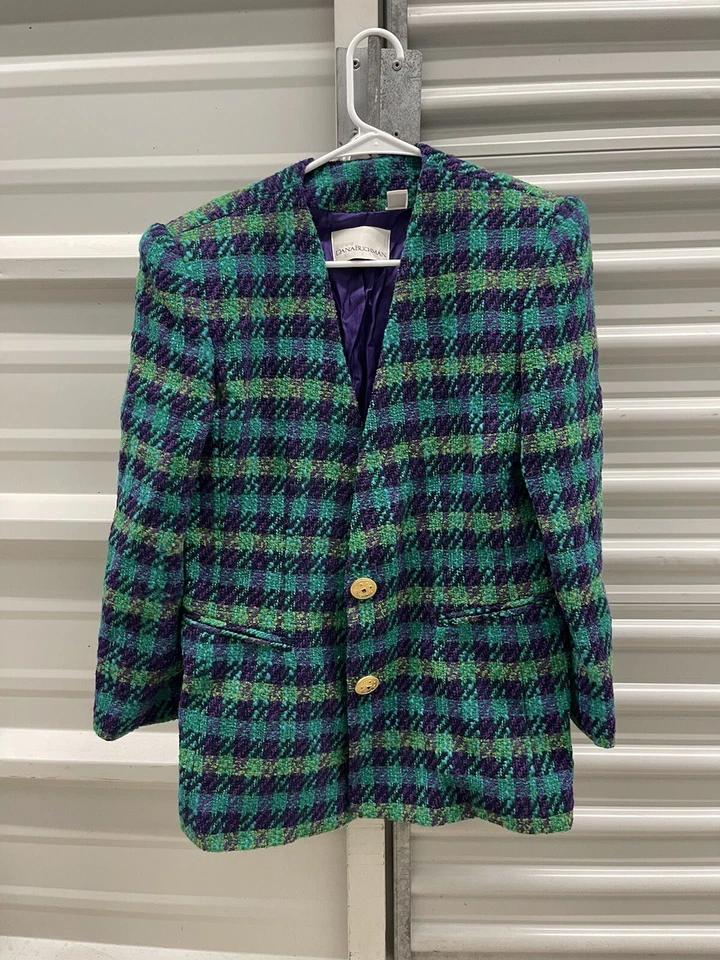 Dana Buchman Vintage Cuadros Lana Doble Botonadura Oro Botones Foto 1 de 4