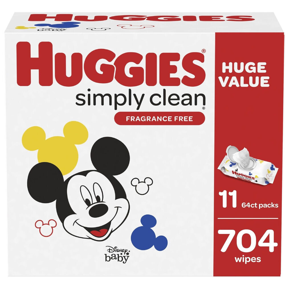 Huggies Simply Clean Unscented Baby Wipes, 11 Flip-Top Packs (704 Wipes Total) 