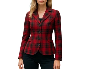 Pendleton 100 % Schurwolle kariert Langarm Kerb Revers Büro Blazer rot US 2 - Bild 1 von 5