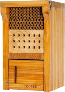 Mason Bee House Wax Coated Mason Bee Hive Wooden Insect Hotel Carpenter Bee Hous - Picture 1 of 12
