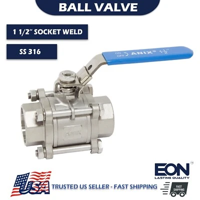 1-1/2" Socket Weld End Ball Valve Stainless Steel 316 Full Port 1000 WOG w. Lock - Image 1 of 2