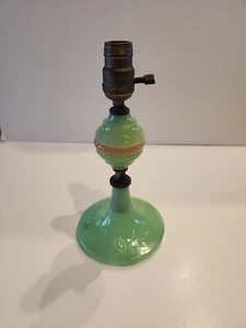 Vintage Houzex Jadeite Table Lamp With Roses On Base Coral Insert NOT WIRED  - Picture 1 of 9