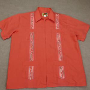 Haband Guayabera Zip Up Short Sleeve Embroidered Shirt Mens size Large Vintage