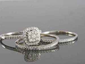 Zertifizierter 14k Weißgold Diamant - 1,07 TCW Cluster Halo Ehering - Größe 11,25 - Bild 1 von 5
