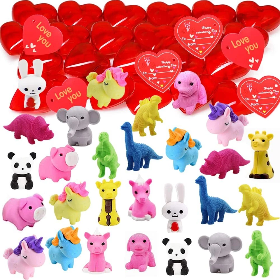 UMEELR 28 Packs Kids Valentines Party Favors Set with Animals Puzzle Erasers ... - Image 1 of 4