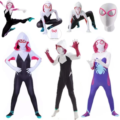 Girls Ghost Spider Stacy Gwen Cosplay Halloween Costume Bodysuit Fancy Dress Up