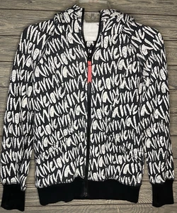 Ivivva by lululemon Hooded Sweatshirt Size Junior 12 Black White Logo Full Zip - Picture 1 of 8