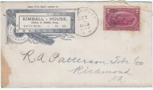 Kimball House Dover New Hampshire 1898 Fancy Cancel Postal Cover ~703AH - Picture 1 of 2