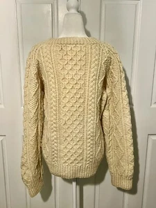 Vintage Ivory Loch Garman Irish Cable Fisherman's Sweater Wool Large Ireland - Picture 1 of 5
