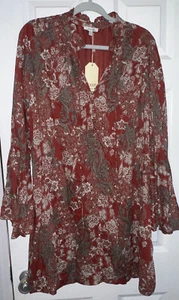 Mini vestido para mujer Jodifl Boho con manga campana talla grande rojo estampado cachemira nuevo con etiquetas forrado - Imagen 1 de 10