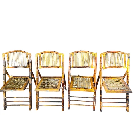 A Set of 4 Vintage Bamboo and Rattan Folding Chairs, circa 1970’s Video Details Cover