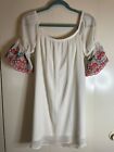 Va Va by Joy Han Small White Lined Dress Short Embroidered Sleeves Elegant Hippy