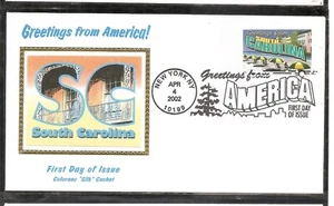 US SC # 3600 Greetings From America FDC - South Carolina -Colorano Silk Cachet - Picture 1 of 1