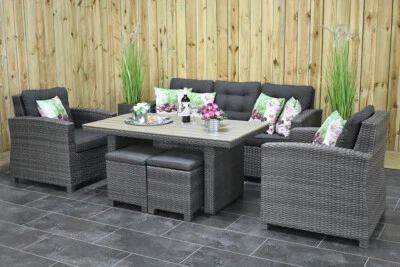 Dakota Dining Lounge Set, 3er mit Kunststoffregale Esstisch und 2 Hocker, dun... - Bild 1 von 4