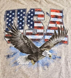USA America Bald Eagle T Shirt Men Size XL Gray Red White Blue Patriotic - Picture 1 of 4