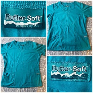 Butterweiche Peelings von UA Medium V-Ausschnitt mit 4 Taschen türkis 2er Set - guter Zustand - Bild 1 von 18