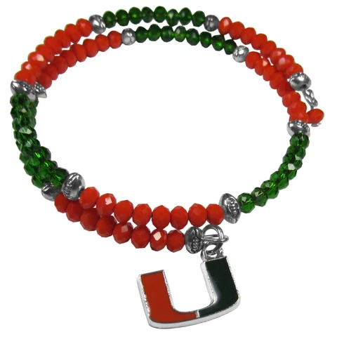 Miami Hurricanes Crystal Memory Wire Bracelet w/ Charm NCAA Licensed Jewelry Cover