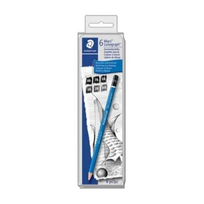 Staedtler Mars Lumograph Set/6 High Quality Drawing Pencils Hatching Blue Gift - Image 1 of 4