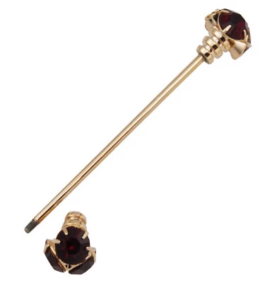 Mens Collar Bar Pin Gold Tone Dark Red 6 Stone Rhinestone 2 5/8" - Image 1 of 3
