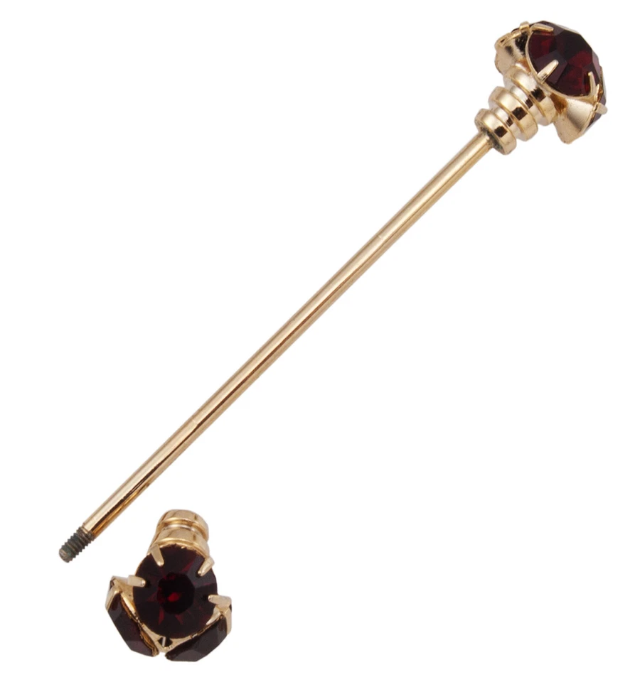 Pin de barra de cuello para hombre tono dorado rojo oscuro 6 piedras estrás 2 5/8" Foto 1 de 3