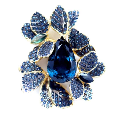 925 Silver 19 x 30 MM. London Blue Topaz & Sapphire Black Friday Brooch/Pendant - Image 1 of 4