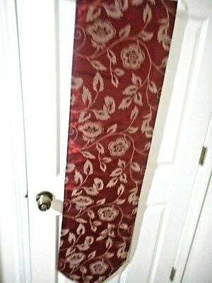 Essential Home Table Runner Win Grey Flocked Leaves Tassels 13 x 68" Lined - Image 1 of 4