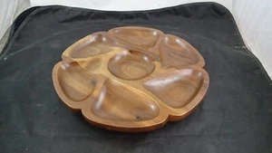 Vintage Pedestal American Walnut 7 Compartment Lazy Susan 13" Dia. 5" Tall - Picture 1 of 5