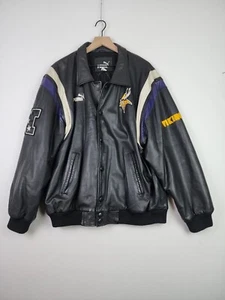 Vintage Puma Viking Detroit Lions Leather Jacket Large Snaps - Picture 1 of 23