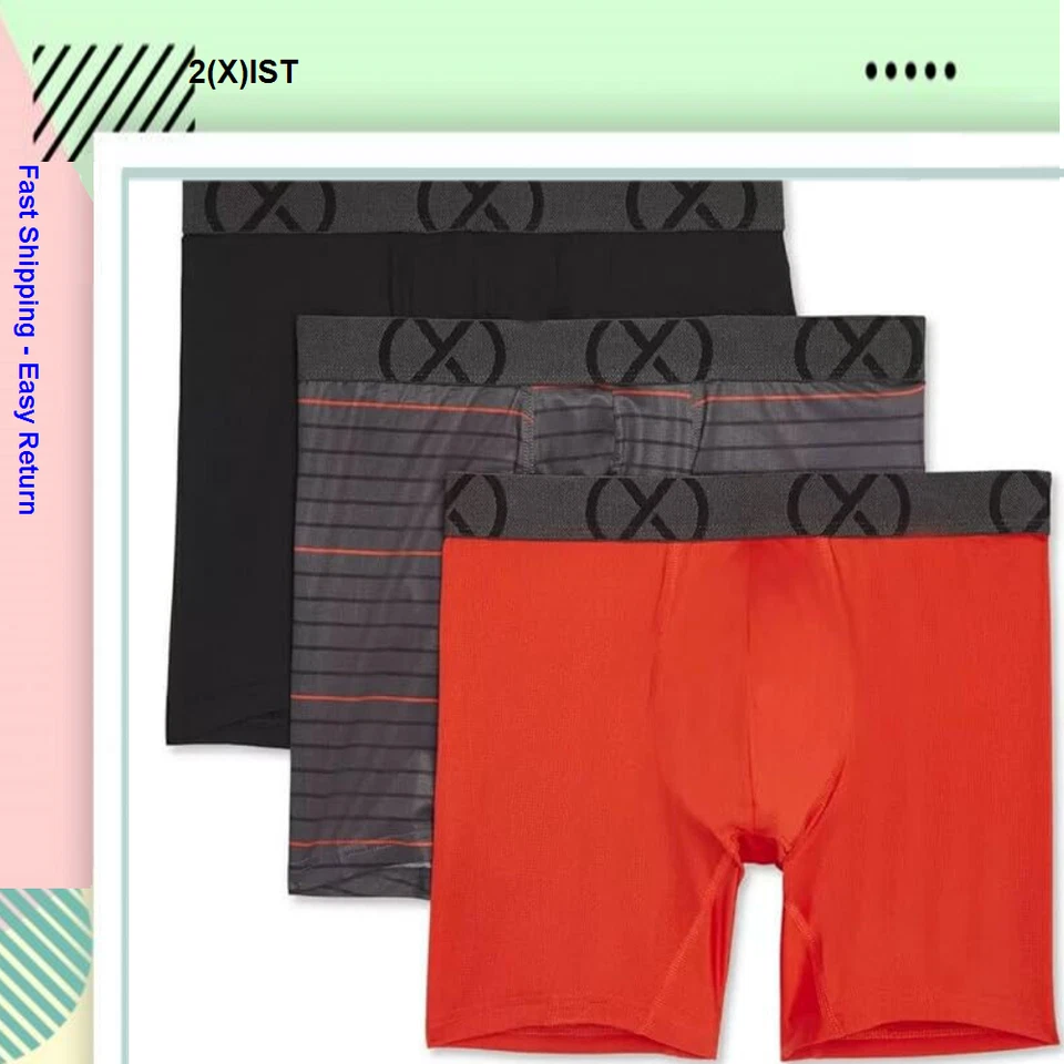 2(X)IST Men's Flex Mesh 3 Pack Boxer Brief 6'' Inseam S 28-30