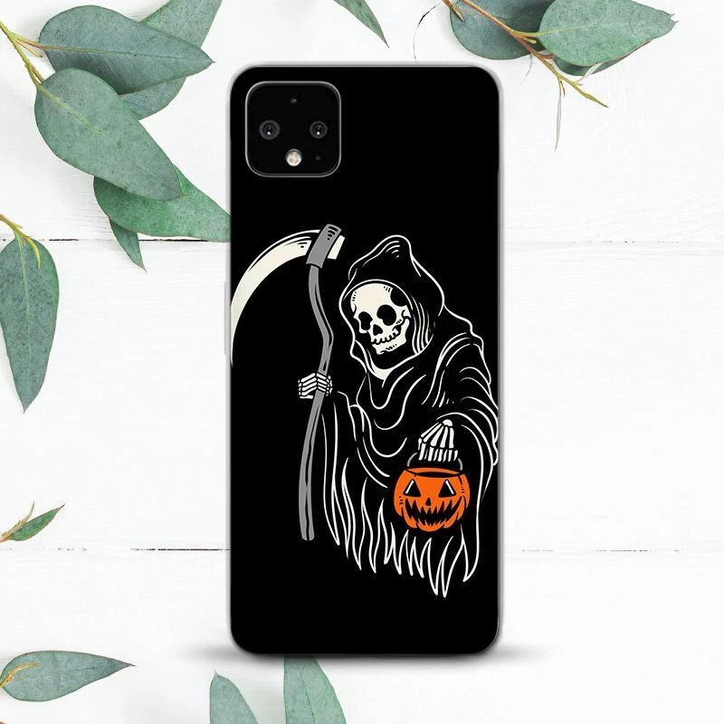 万圣节死亡橙色南瓜保护壳 适用于谷歌 Pixel 2 3 3a 4 4a 5 6 7 8 XL — 第 1/1 张图片