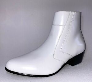 Ditalo by Globe 6832 Mens White Leather Side Zip Cuban Heel Boots