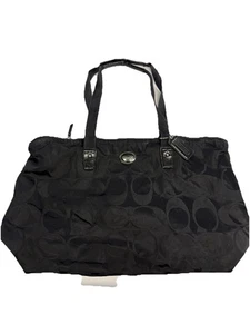 COACH Black Signature Nylon Getaway Packable Weekender Tote Bag READ - Picture 1 of 7