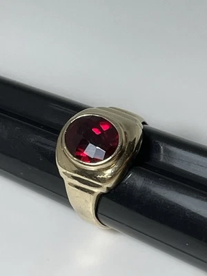 Vintage Men's Art Deco Solid 14k Yellow Gold Ruby Signet Ring Sz 8 - Image 1 of 4