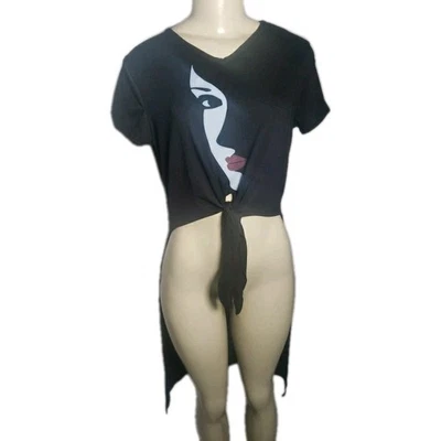 Cárdigan arco iris gráfico corbata frontal capas top negro mangas cortas talla mediana  Foto 1 de 4