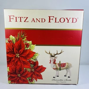 Fitz and Floyd Poinsettia Santa Ciervo Reno Figura en Caja 11.5" #49372 - Imagen 1 de 20
