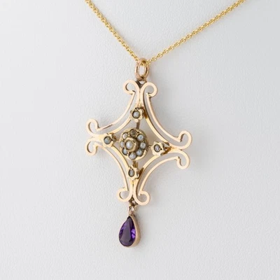 Anhänger aus 9kt Rotgold mit Amethyst und Saatperlen - Bild 1 von 3