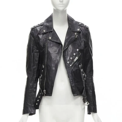 SAINT LAURENT Hedi Slimane 2014 black calf leather studded vintage biker FR38 XS - Image 1 of 4