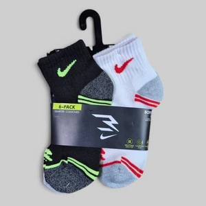 NIKE 3 Brand Boys Socks 1/4 Crew Cushioned Breathable 6 Pair Shoe Size 3Y-5Y - Picture 1 of 3