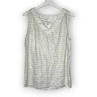 Lucy & Laurel Metallic Stripe 100% Linen Tank Gold and White Women’s Size Large - Image 1 of 4