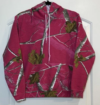 Realreee 粉色迷彩连帽套衫运动衫女式中号迷彩 — 第 1/4 张图片