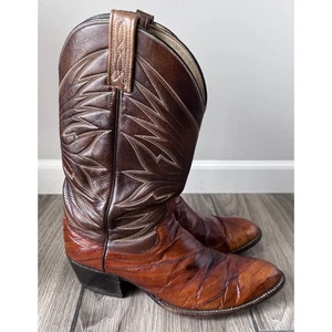 STIVALI DA COWBOY WESTERN VINTAGE DAN POST uomo MARRONE PELLE DI ANGUILLA ESOTICA pull-on taglia 11D - Foto 1 di 10