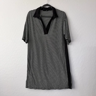 MONROW Mujer Rayas Manga Corta Camiseta Vestido Negro Blanco Mediano Informal Foto 1 de 4