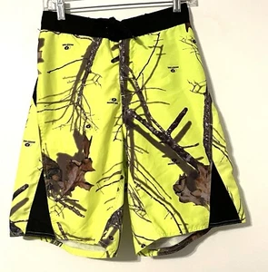 Mossy Oak Mens Size M Bright Yellow Camo Swim Shorts Trunks Mesh Lined - Picture 1 of 6