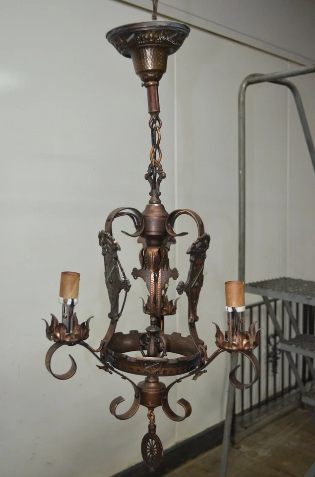 Lámpara de araña colgante de hierro forjado gótico medieval para reparación "5" Foto 1 de 4
