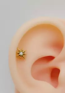 20G/18G/16G Titanium STAR CZ Push Pin Labret Threadless Flat Back  Earrings - Picture 1 of 12