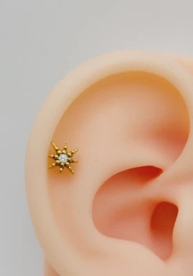 20G/18G/16G Titanium STAR CZ Push Pin Labret Threadless Flat Back  Earrings - Image 1 of 4