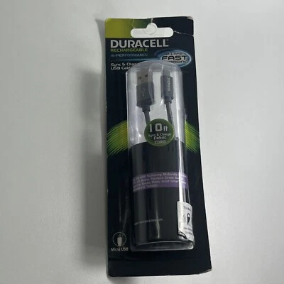 Duracell Sync & Charge Fabric 10' Cable USB To Micro Black Pro 440 - Image 1 of 3