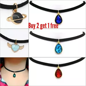 Black Velvet Leather Chokers Chokers 30cm plus 5cm extension - Picture 1 of 14