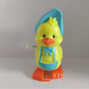 Vintage Wind-Up Chick Easter Pet Yellow with Blue Bonnet | Walks! Works!